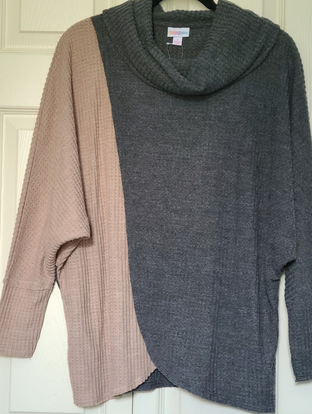 NWT Soft Colorblock Gray & Beige Cowl Neck Knit Oversize Sweater LuLaRoe Kristen